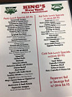 King's Pizza menu