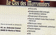 Le clos des marronniers menu