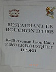 Le Bouchon D'orb menu