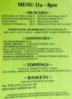 T V Tavern menu