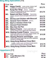 Wing Ming menu