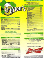 Obriens Paradise Cove menu