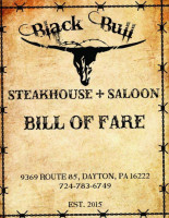 Black Bull Steakhouse Saloon menu