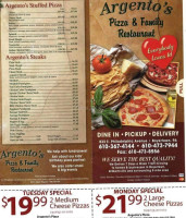 Argento's Pizza menu