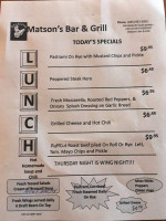 Matson's And Grill menu