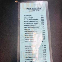 Pat's Snack menu