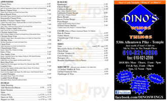 Dino's Wings Things menu