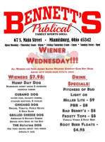 Bennett's Publical Family Sports Grill menu