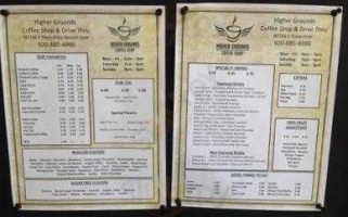 Higher Grounds Coffee Shop menu