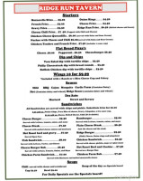 Ridge Run Tavern menu