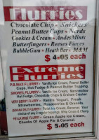 Spanky Oliver's Ice Cream menu