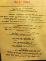 Rise and Shine Cafe menu