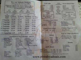 Pizza by Adonis menu