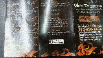 Gio's Taqueria menu