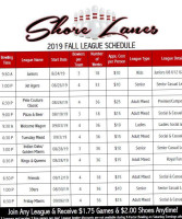 Shore Lanes Bowling Center menu