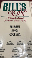 Bill's Cafe menu