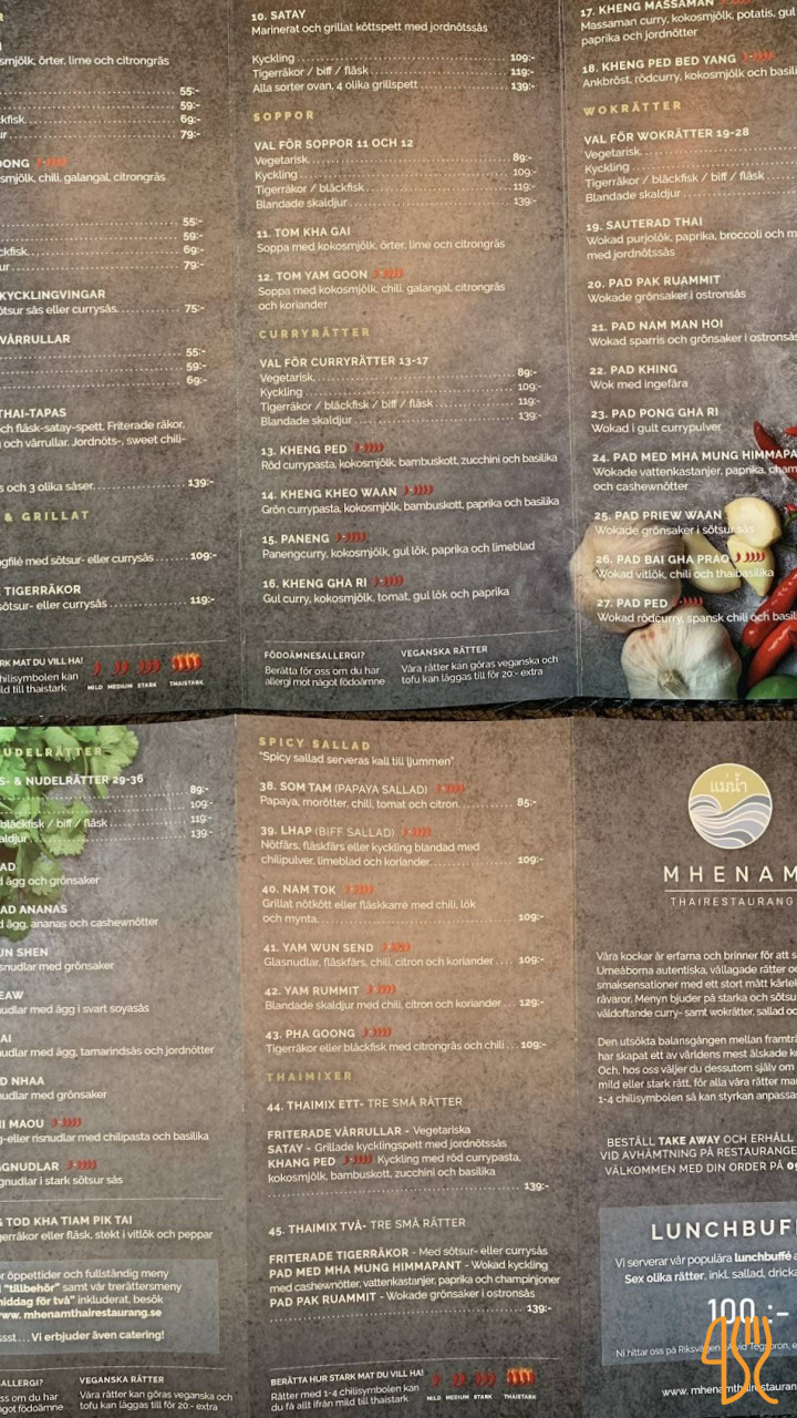 Thai Restaurang Mhenam Meny