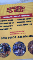 Asadero “el Billy” menu