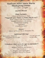 Radisson Santa Maria menu