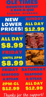 Ole Times Country Buffet -b-que menu