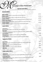 Maharajas Indian menu