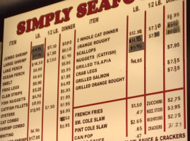 Simply Seafood menu