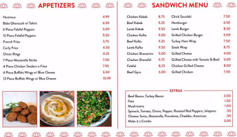 Zahra's Corner Grill menu