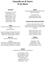 Forksville Inn Tavern menu