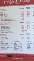 Turkish Kebab menu