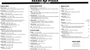 Zeeks Pizza menu