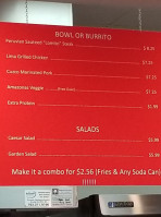 Calletana's Peruvian Fast Food menu