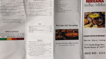 Nirvana Indian Cuisine menu