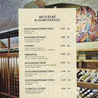 Slovácká Galerie Vín menu