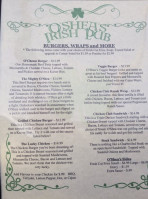 O'shea's Irish Pub menu