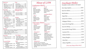 House Of Lam Restaurant menu