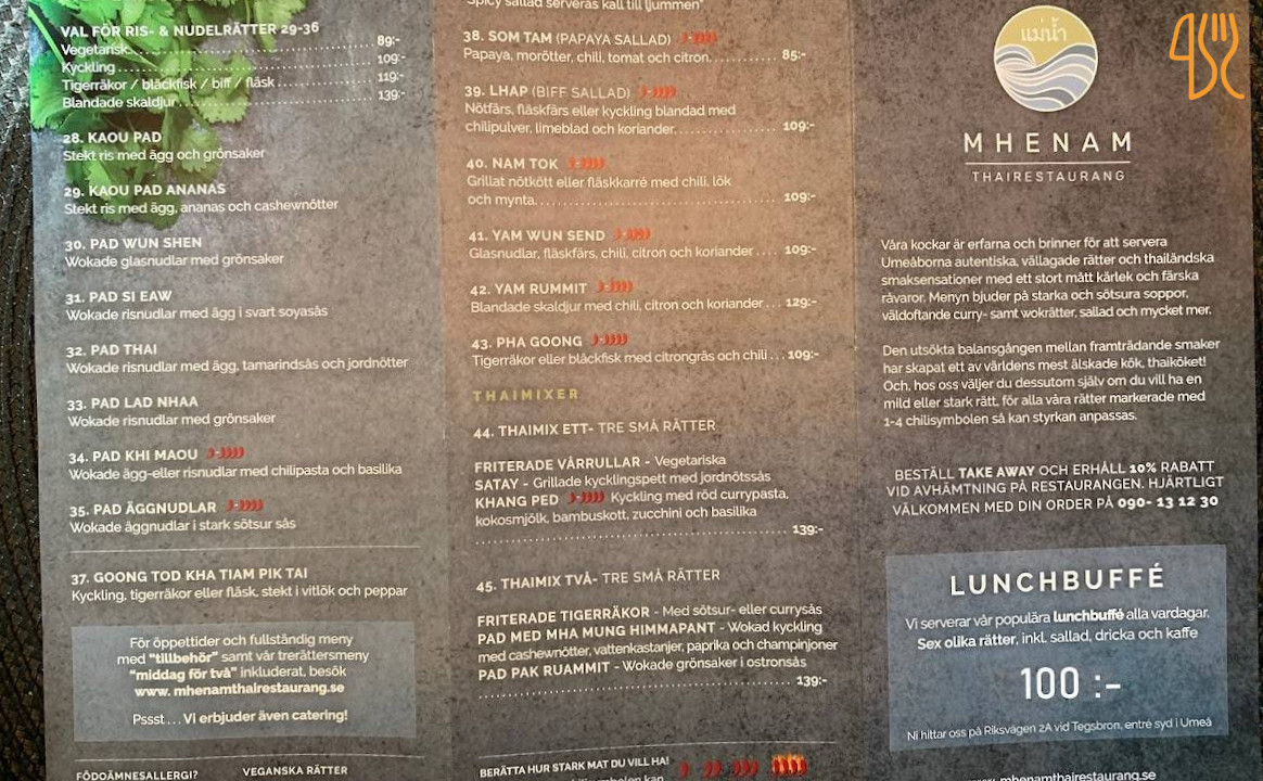 Thai Restaurang Mhenam Meny