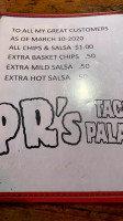 Pr's Taco Palace menu