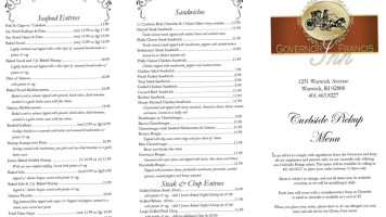 Governor Francis Inn menu