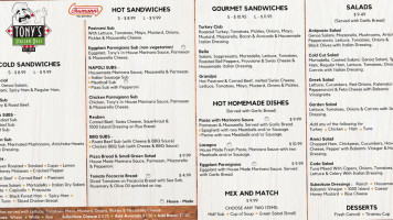 Tony's Italian Deli Sandwiches menu