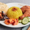 Special Nasi Kunyit With Fried Chicken, Sambal Prawns And Sambal Eggplants